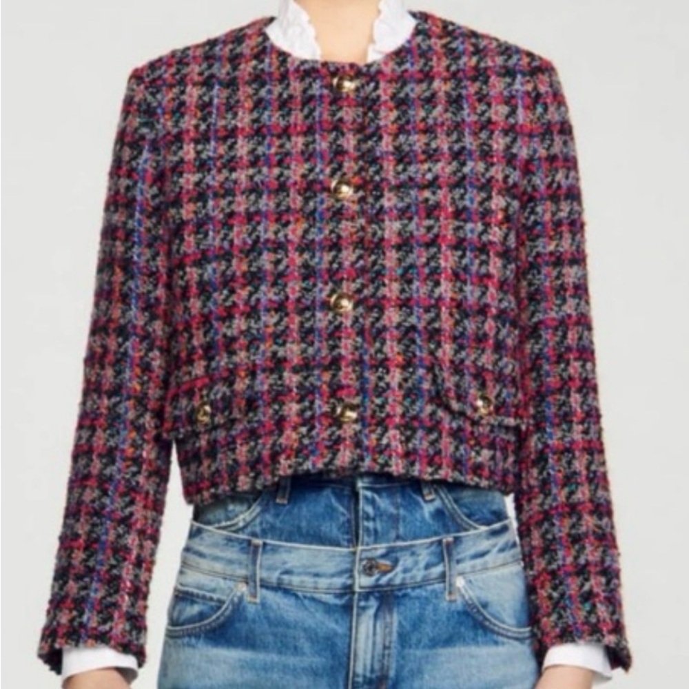 Sandro Multicolor Tweed Cropped Blazer